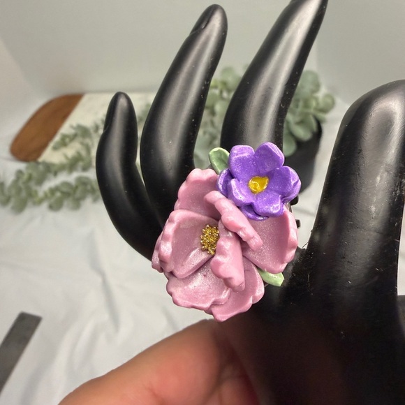 Floral Pink and Purple Ring from polymer clay - Picture 1 of 8